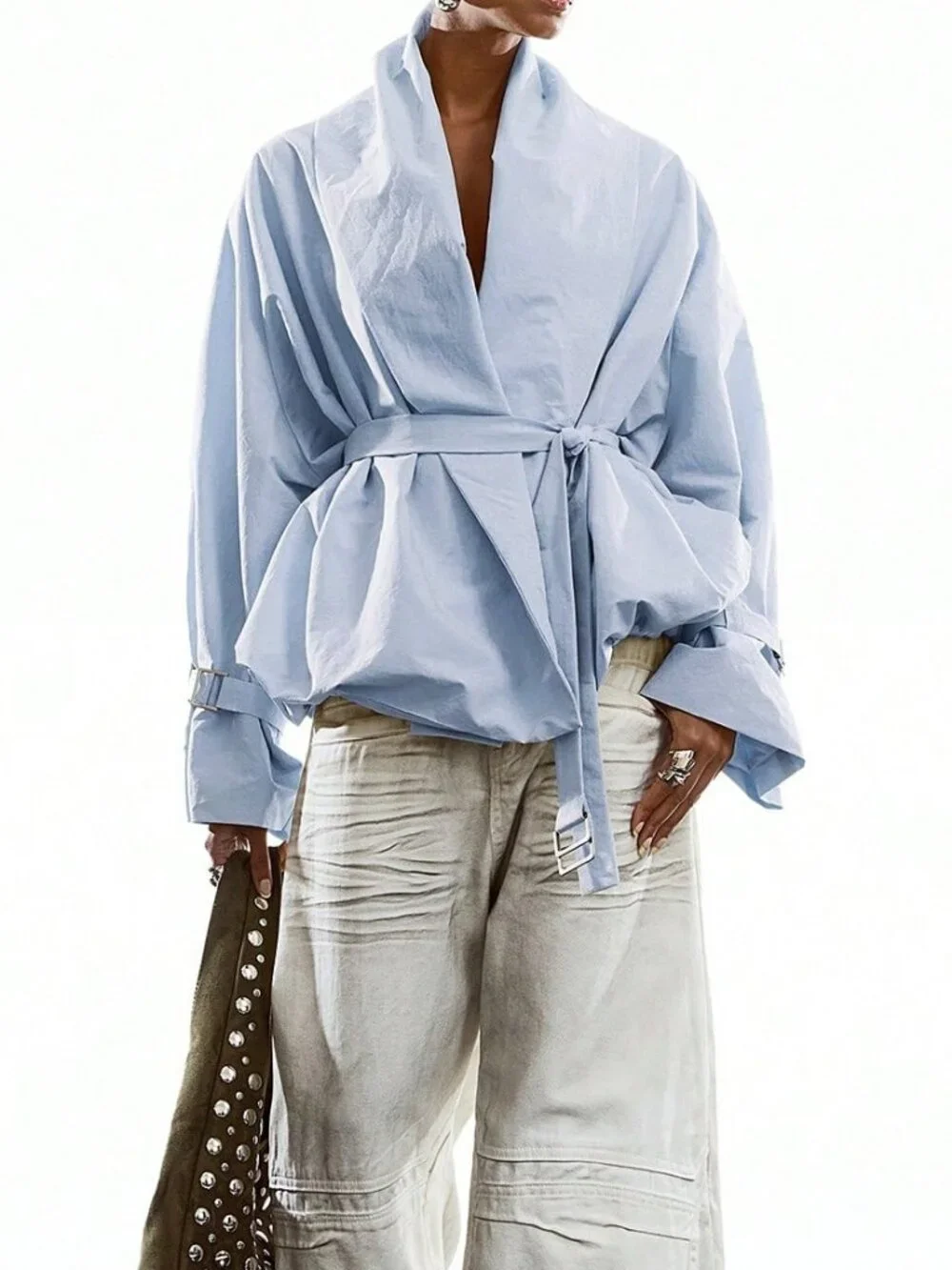 Blue Casual Women's Minimalist Long Sleeve Windbreaker Jacket - Picture 7 of 8